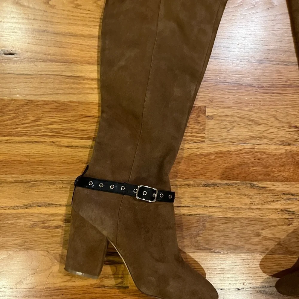 NINE WEST Sandro Thigh High Over the Knee Leather Suede Boots Block Heel 7.5